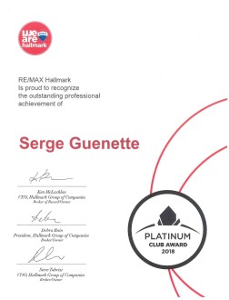 Platinum Club - 2018 
It recognizes Associates who rank among the very highest of producers with gross commission amounts of $250,000 - $499,999.